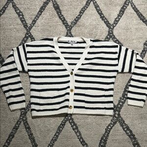 Madden Girl Black and White Striped Cardigan